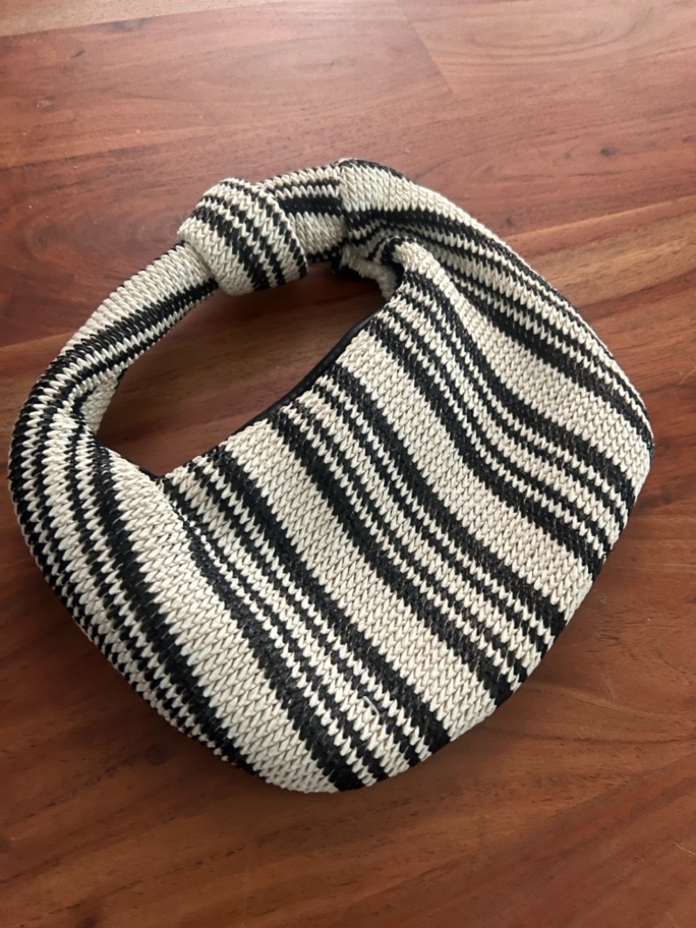 NEW - Urban Expressions Black and Cream Knitted Stripe Hand Bag
